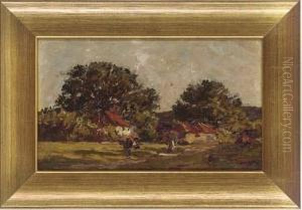 A Summer Meadow With Cottages Beyond Oil Painting by James Charles