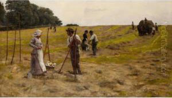 A Break From The Harvest, Sussex Oil Painting by James Charles