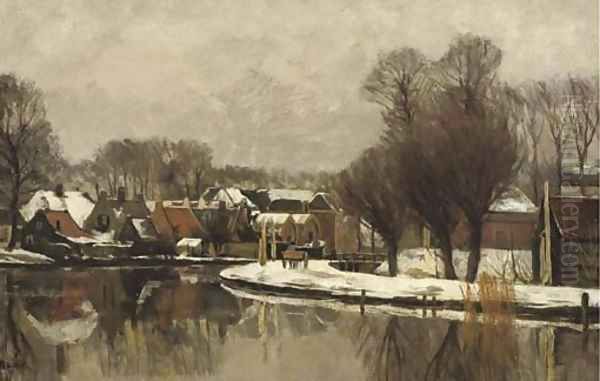 Winter the river Vecht between Breukelen and Maarssen Oil Painting by Nicolaas Bastert