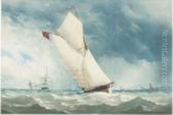 A Big Class Cutter Racing Down The Channel Oil Painting by Taylor Charles