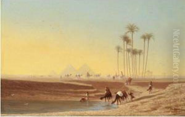 Oasis Pres Des Pyramides Oil Painting by Charles Theodore Frere