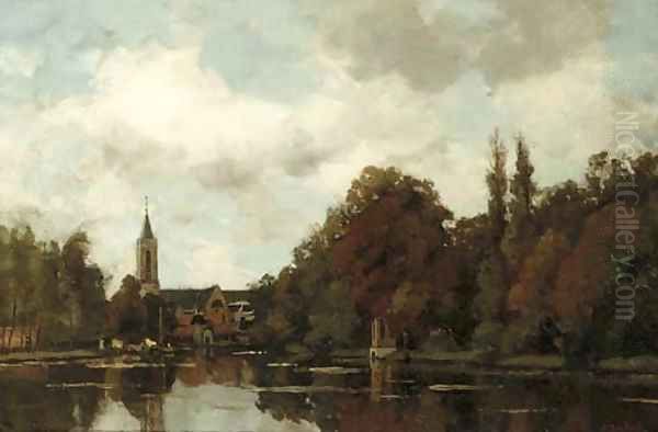 Gezigt op Loenen aan de Vecht Oil Painting by Nicolaas Bastert