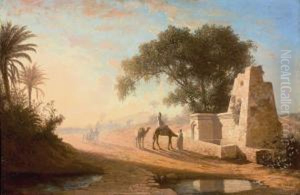 A Fountain In The Desert Oil Painting by Charles Theodore Frere