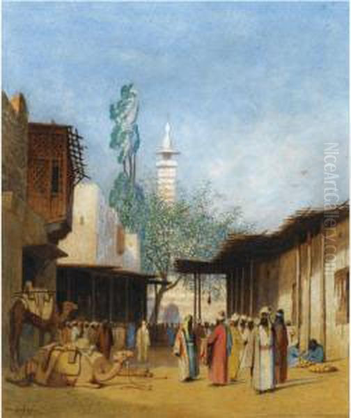 Scene De Rue En Afrique Du Nord Oil Painting by Charles Theodore Frere