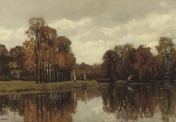 The river Vecht in Autumn Oil Painting by Nicolaas Bastert