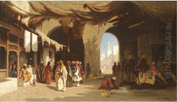 A Bazaar In Beirut Oil Painting by Charles Theodore Frere