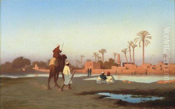 At The Oasis Oil Painting by Charles Theodore Frere