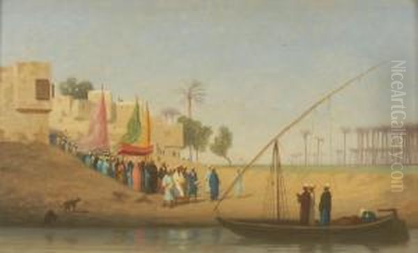 Mariage Au Bord Du Nil, Cairo Oil Painting by Charles Theodore Frere