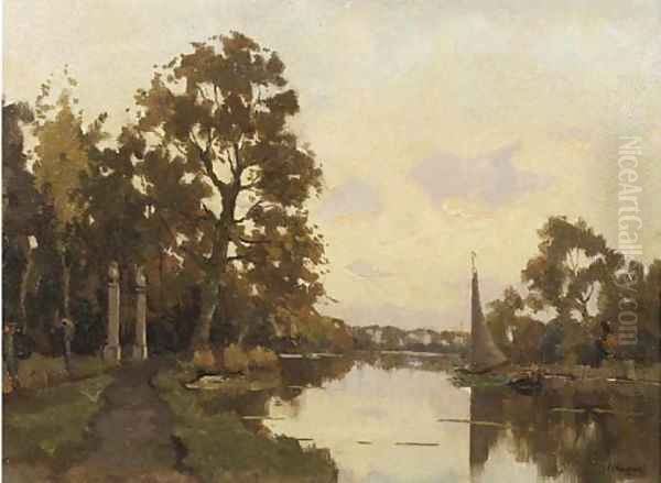 View from Nieuwersluis on Weerestein Oil Painting by Nicolaas Bastert