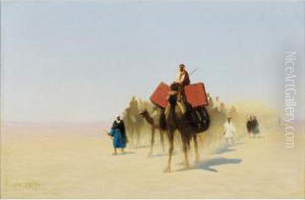 [charles-theodore Frere ; 
Caravan Of Egyptian Dealers, Suez Desert ; Oil On Panel ; Signed Lower 
Left Oil Painting by Charles Theodore Frere