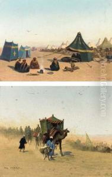 The Caravan; And An Arab Encampment Oil Painting by Charles Theodore Frere