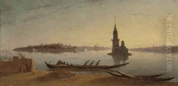 La Tour De Liandre, Constantinople Oil Painting by Charles Theodore Frere