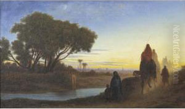 Caravane Au Crepuscule Oil Painting by Charles Theodore Frere