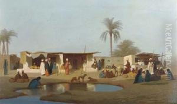 A Marketplace, Cairo Oil Painting by Charles Theodore Frere