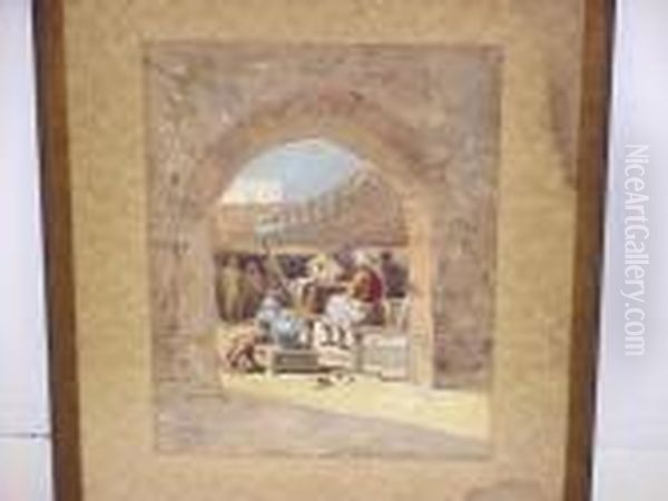 Oriental Courtyard Scene Oil Painting by Charles Theodore Frere