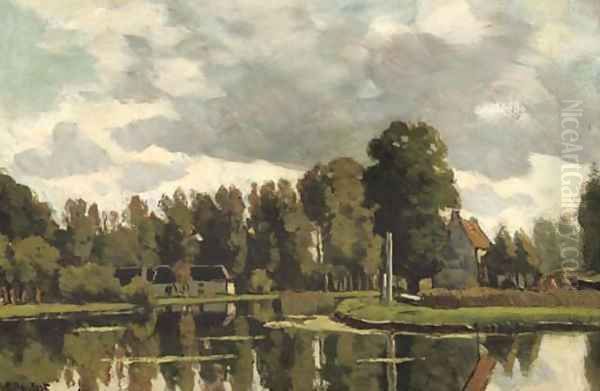 Bij Hinderdam the river Vecht between Weesp and Nederhorst den Berg in summer Oil Painting by Nicolaas Bastert