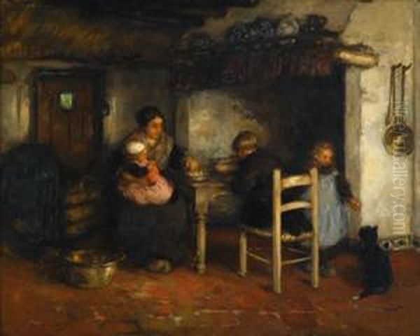 A Domestic Interior Oil Painting by Frantz Charlet