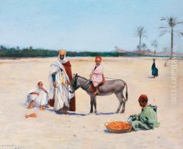 Les Petits Marchands De Fruits E Biskra Oil Painting by Frantz Charlet