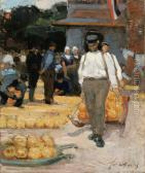 Cheese Market In Holland Oil Painting by Frantz Charlet