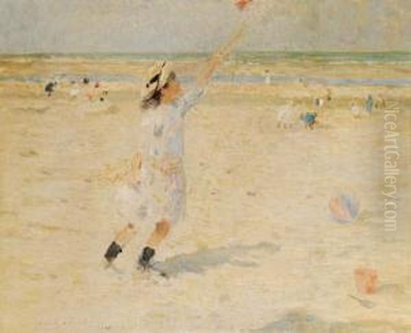 Enfant Jouant Au Diabolo Sur La Plage Oil Painting by Frantz Charlet