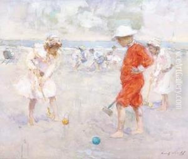 A La Plage Oil Painting by Frantz Charlet