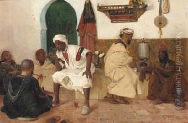 Arab Guards Smoking Oil Painting by Frantz Charlet