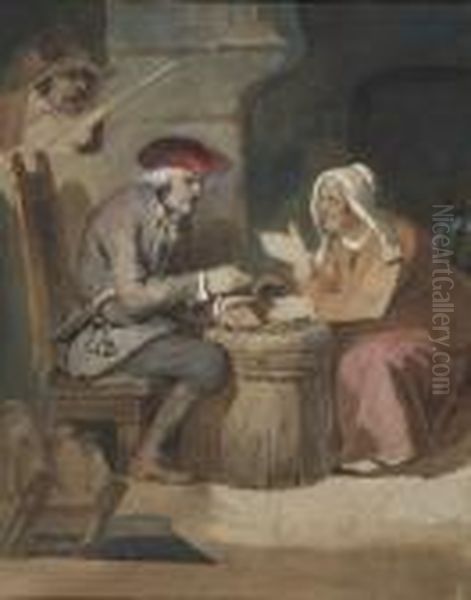 L'avare Et Sa Femme Surpris Par Un Bandit Oil Painting by Nicolas Toussaint Charlet