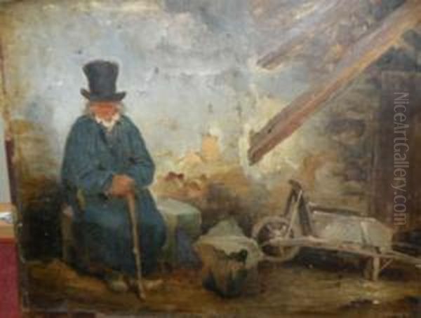 Paysan Dans Une Grange Oil Painting by Nicolas Toussaint Charlet