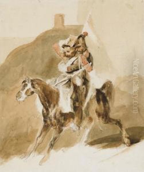 Deux Cavaliers Sur Un Cheval Oil Painting by Nicolas Toussaint Charlet