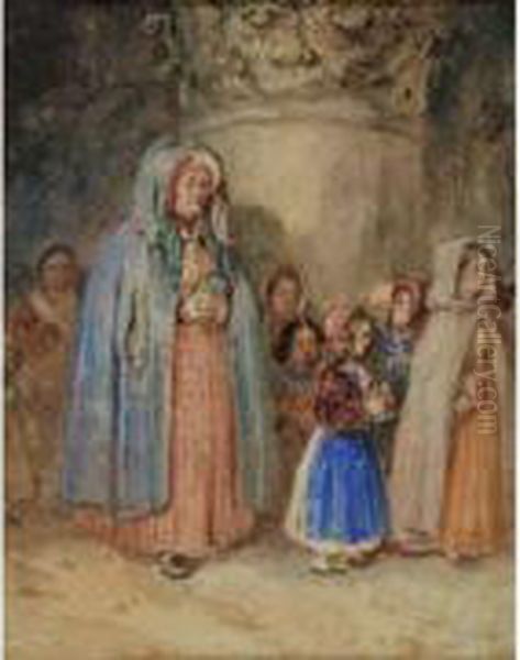 Petites Filles A L'eglise Oil Painting by Nicolas Toussaint Charlet