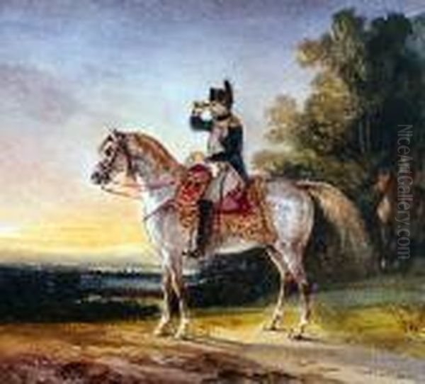 Napoleon A Cheval Surplombant Un Champs De Bataille Oil Painting by Nicolas Toussaint Charlet