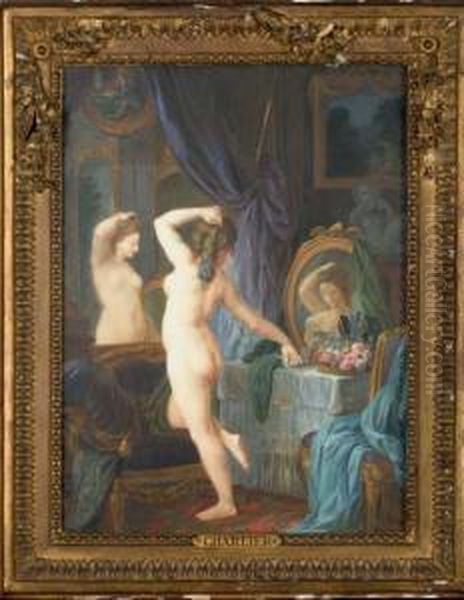 Jeune Femme Devant Un Miroir Dans Un Interieur Oil Painting by Jacques Charlier