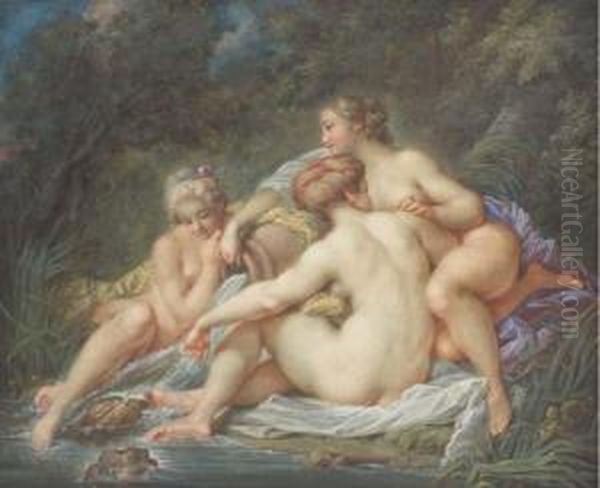 Trois Femmes Au Bord D'un Ruisseau Tenant Une Urne Oil Painting by Jacques Charlier