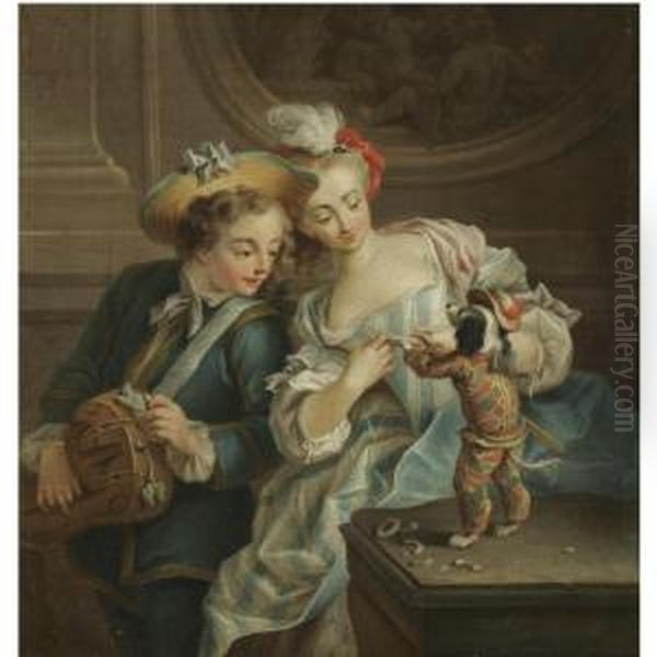 A Young Boy And Girl Dressing Up A Small Dog Oil Painting by Jean Baptiste (or Joseph) Charpentier