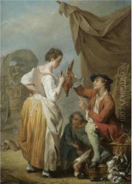 A Woman And A Man Bargaining Over A Pheasant Oil Painting by Jean Baptiste (or Joseph) Charpentier