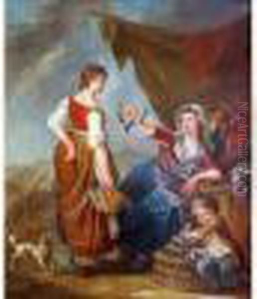 La Marchande D'oiseaux Oil Painting by Jean Baptiste (or Joseph) Charpentier