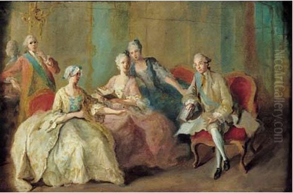 Portrait Presume De La Famille Du Duc De Penthievre : Oil Painting by Jean Baptiste (or Joseph) Charpentier