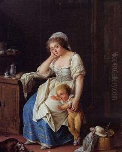 Maid And Child In A Kitchen Oil Painting by Jean Baptiste (or Joseph) Charpentier