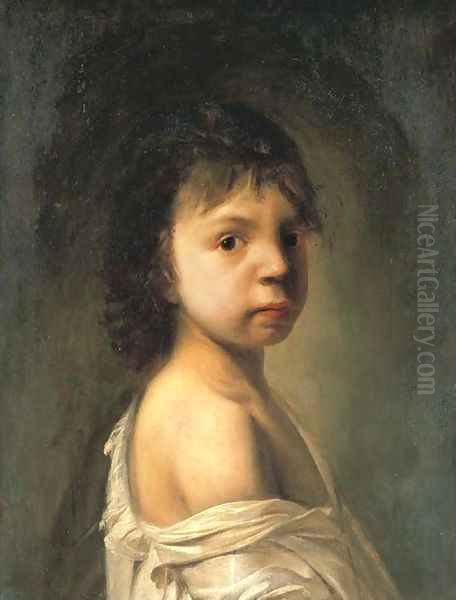 Portrait of a boy in a white shirt Oil Painting by Jan De Bray