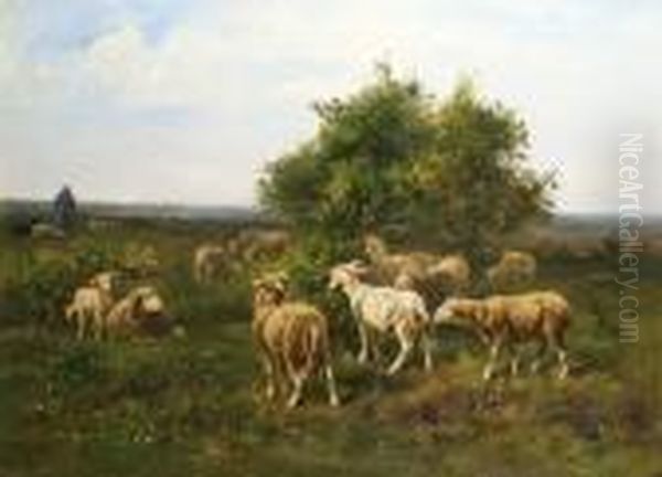 Chevres Et Moutons Pres Du Buisson Oil Painting by Albert Charpin