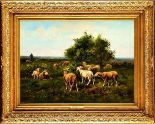 Moutons Et Chevres Dans Le Pre Oil Painting by Albert Charpin