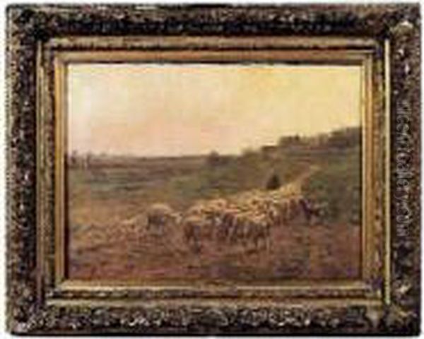 La Rentree Du Troupeau En Fin De Journee, Circa 1880 Oil Painting by Albert Charpin