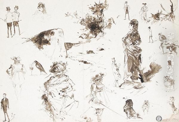 Various Figure Studies Oil Painting by Theobald Chartran