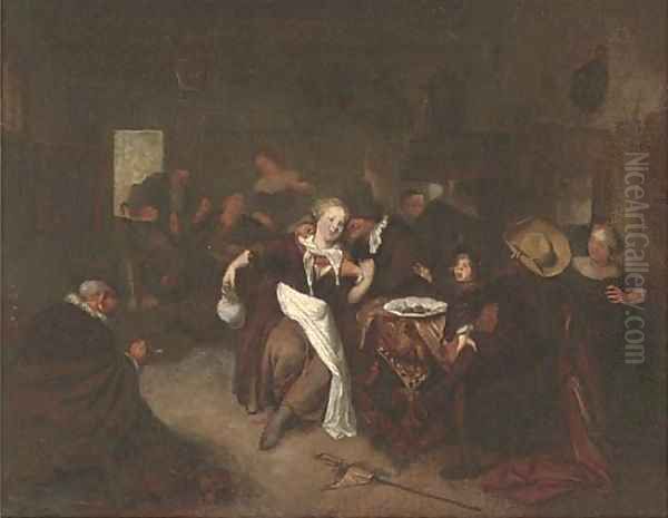 Peasants drinking and merry making in a tavern Oil Painting by Richard Brakenburg