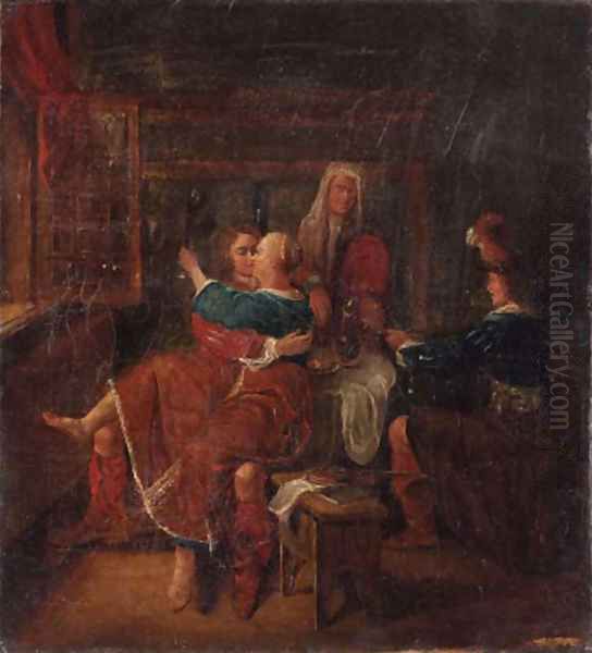 Soldiers courting a woman in a brothel Oil Painting by Richard Brakenburg