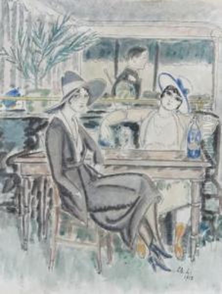 Femmes Au Cafe Oil Painting by Chas-Laborde