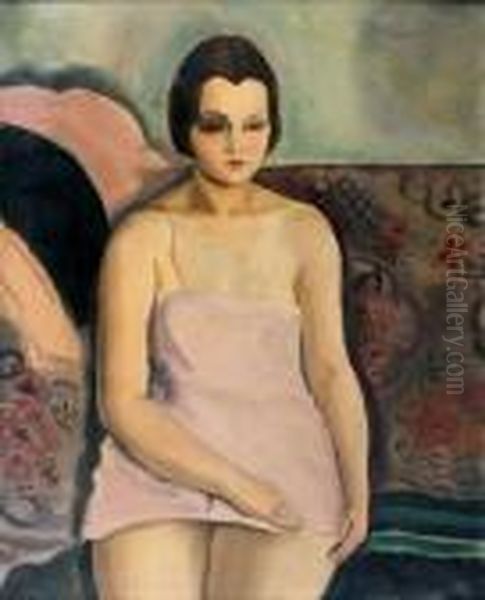 Modele En Rose
 Huile Sur Toile, Signee En Haut A Droite Oil Painting by Chas-Laborde