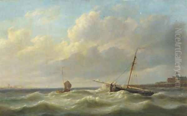 Anchoring near a coastline Oil Painting by Simon Van Brakel