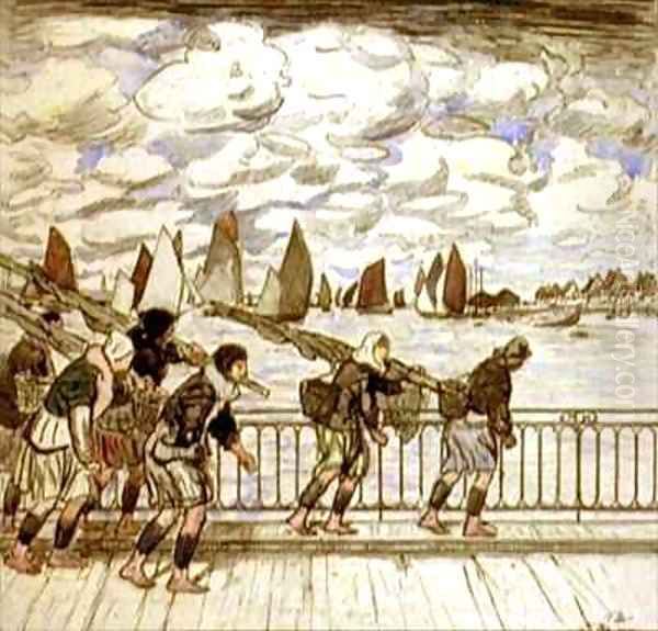 Shrimpers Returning, Etaples Oil Painting by Thomas Austen Brown