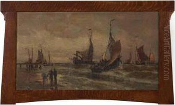 Dutch Boats At Scherveningen Oil Painting by Harry Chase